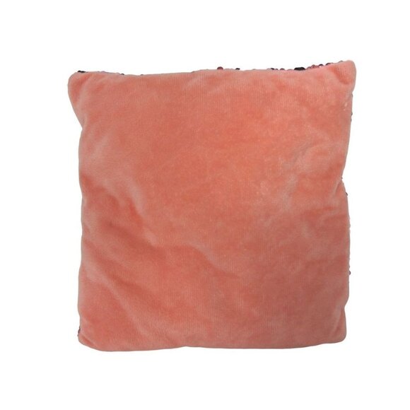 Silver Pink Reversible Sequin Plush Stuffed Pillow 9" X 9" - Picture 2 of 2